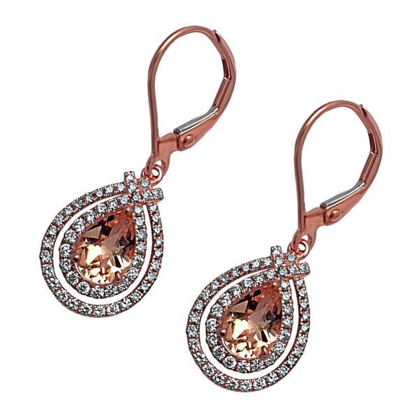 1.97tcw Pear Morganite with Diamonds in 14K Rose Gold Dangle Drop Earrings