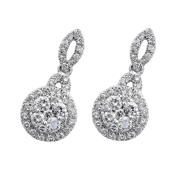 0.88ct Diamonds in 14K White Gold Halo Dangle Earrings