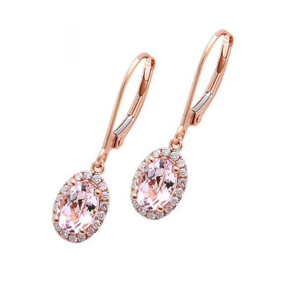 1.53 Oval Morganite & Diamonds in 14K Rose Gold Dangle Earrings