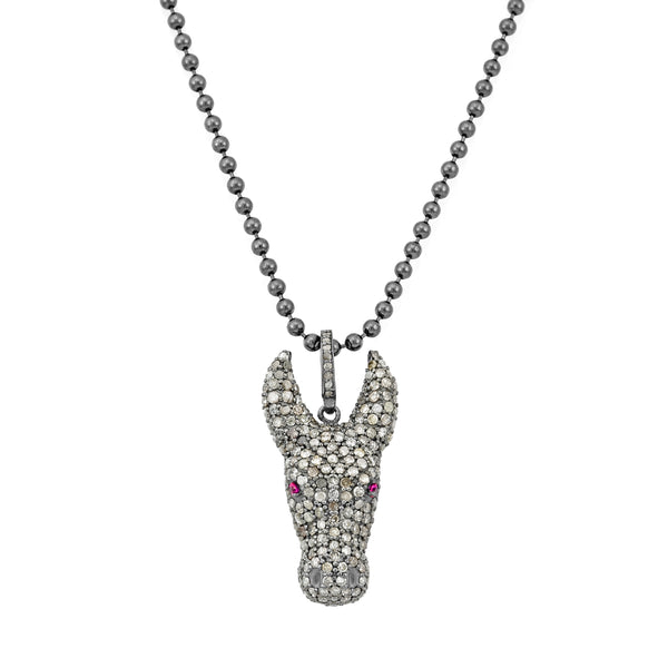 2.82ct Pavé Genuine Diamonds & Ruby in 925 Sterling Silver Tamaraw Buffalo Men's Pendant Necklace