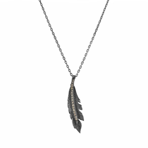 0.15ct Diamond in 925 Sterling Silver Feather Pendant Necklace
