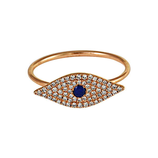 0.25ct Round Diamonds & Sapphires in 14K Rose Gold Evil Eye Trendy Ring