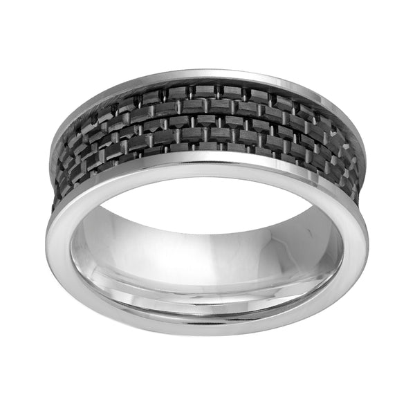 Bora Signature Tungsten Black Edge Brick Centre Wedding Band Ring