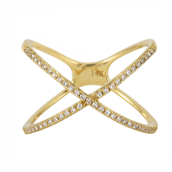 0.16ct Round Diamonds in 14K Yellow Gold Criss Cross Trendy Ring