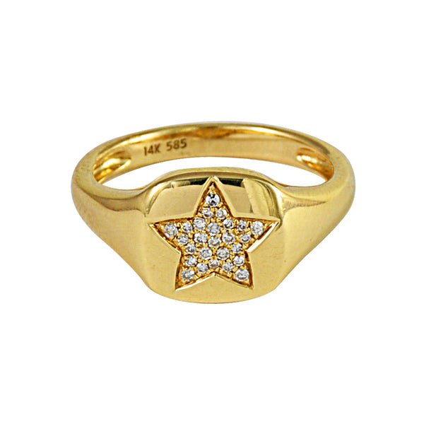 0.07ct Round Diamonds in 14K Yellow Gold Star Signet Ring