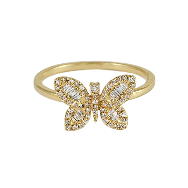 0.21tcw Round & Baguette Diamonds in 14K Yellow Gold Butterfly Ring