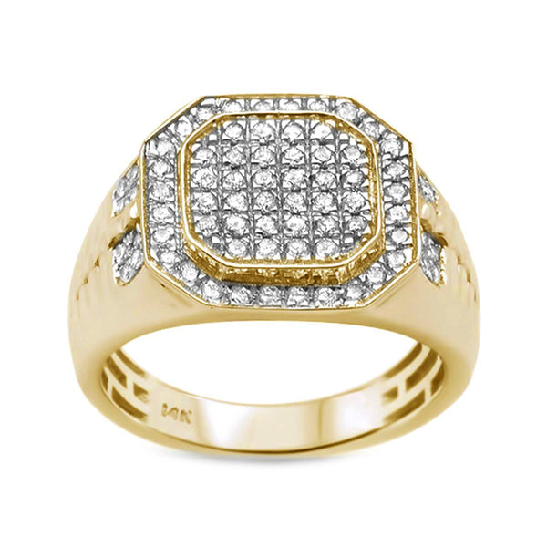 0.97ct Round Diamonds in 14K Yellow Gold Octagon Men's Signet Ring
