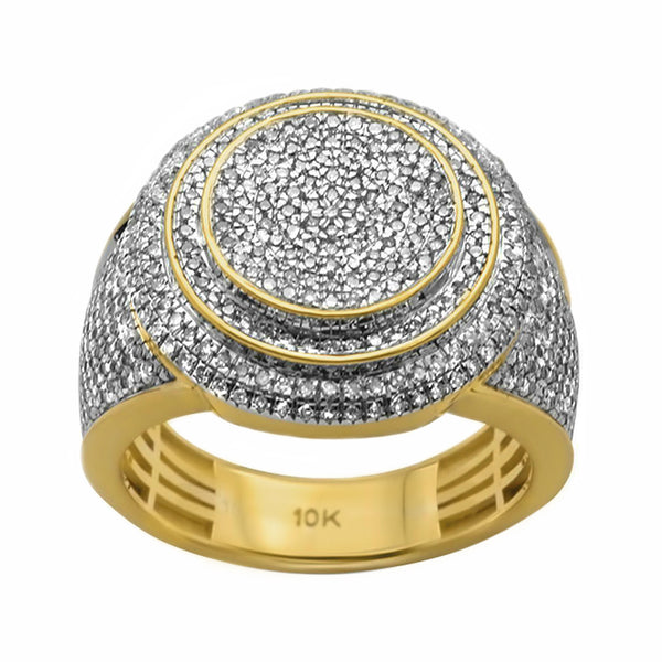 1.05ct Pavé Diamonds in 10K Yellow Gold Round Signet Men's Ring