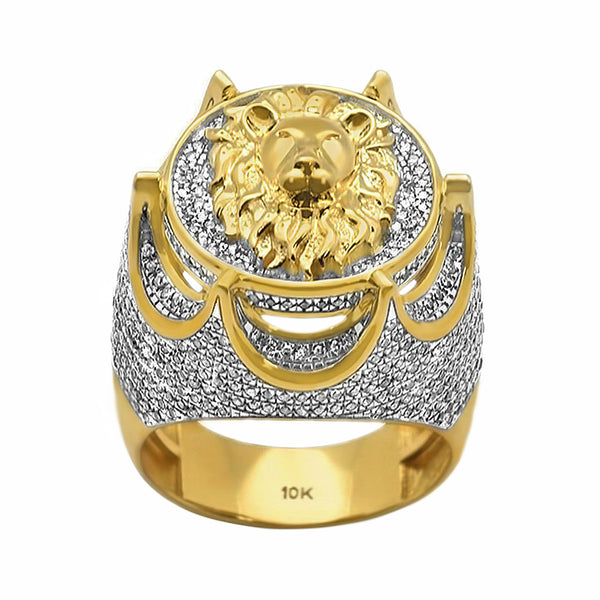 1.44ct Pavé Diamonds in 10K Yellow Gold Crown Lion Signet Men's Ring