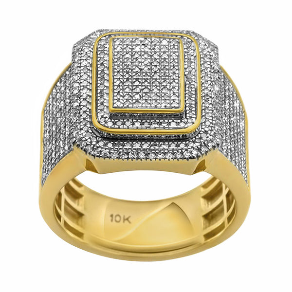 1.09ct Pavé Diamonds in 10K Yellow Gold Rectangular Signet Men's Ring