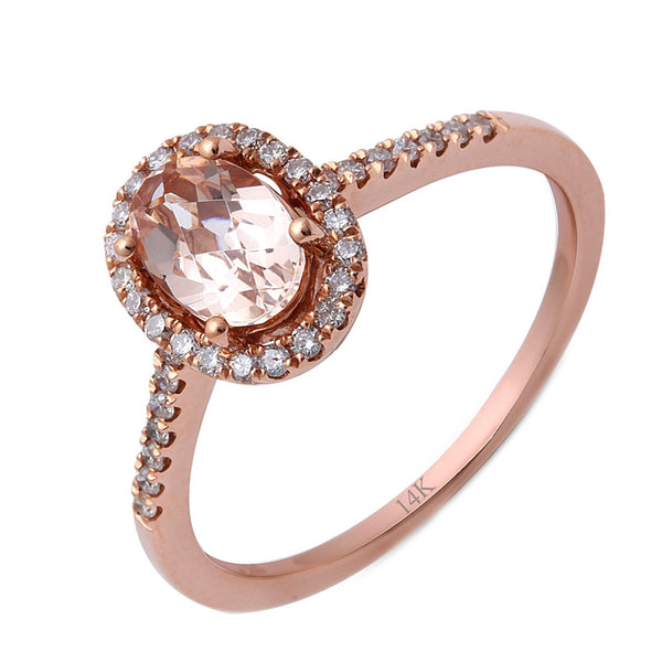 0.78tcw Oval Morganite & Diamond Accents in 14K Rose Gold Halo Engagement Women's Ring