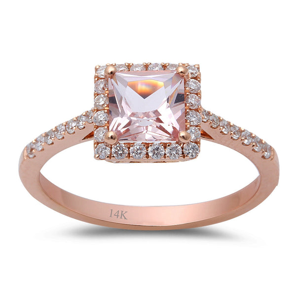 1.05tcw Princess Morganite & Diamonds in 14K Rose Gold Halo Engagement Ring