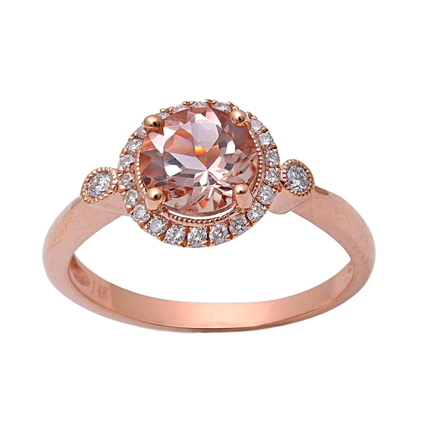 1.39tcw Round Morganite & Diamonds in 14K Rose Gold Halo Engagement Ring
