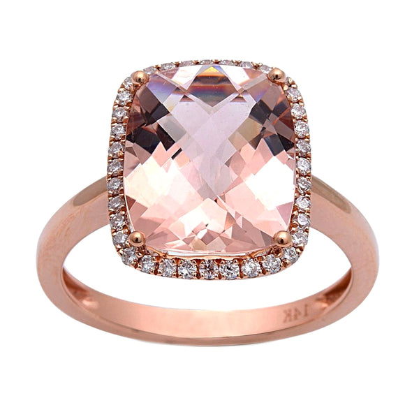 5.51tcw Cushion Morganite & Diamonds in 14K Rose Gold Halo Engagement Ring