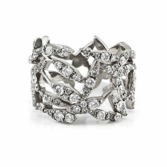 1.00ct Pavé Round Diamonds in 14K White Gold Cluster Leaves Ring