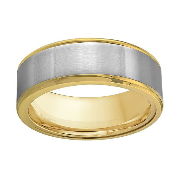 Cobalt Brushed Centre with Yellow IP Polished Edges Men's Wedding Strøm Ring