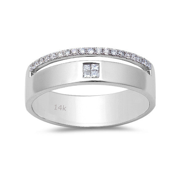 0.21ct Princess & Round Diamonds in 14K White Gold Band Men's Ring