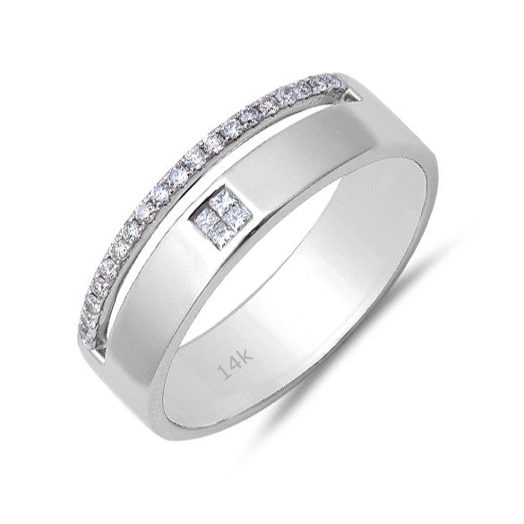 0.21ct Princess & Round Diamonds in 14K White Gold Band Men's Ring