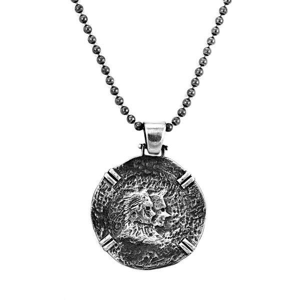 925 Sterling Silver New Moon Werewolf Vintage Medallion Ball Chain Necklace 20"