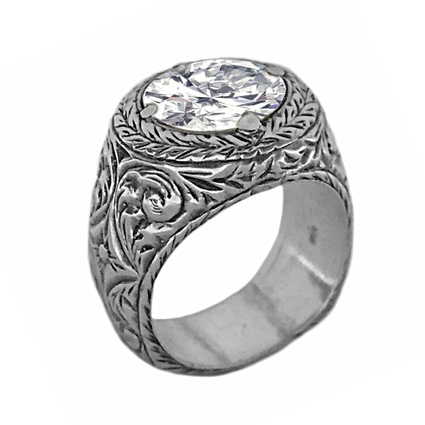 5.00ct Round CZ in 925 Sterling Silver Filigree Men's Ring