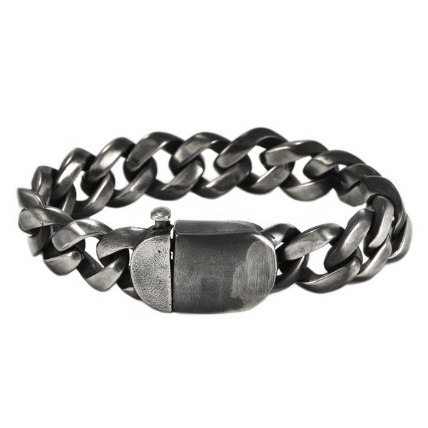 316L Stainless Steel Oxidized Cuban Chain Link Men's Bracelet 8"