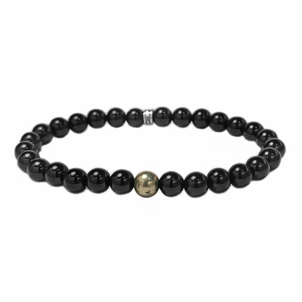 925 Sterling Silver in Onyx with Pyrite Accent Spiritual Beads Bracelet