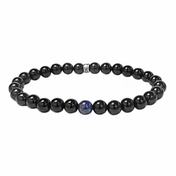 925 Sterling Silver in Onyx with Lapis Lazuli Accent Spiritual Beads Bracelet
