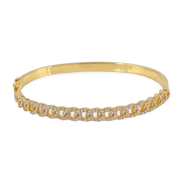 1.07ct Diamonds in 14K Yellow Gold Trendy Cuban Bangle Bracelet 6.5"