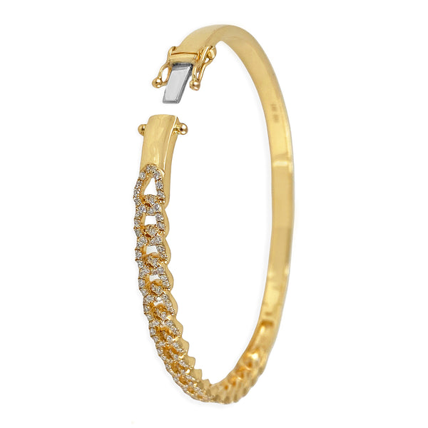 1.07ct Diamonds in 14K Yellow Gold Trendy Cuban Bangle Bracelet 6.5"