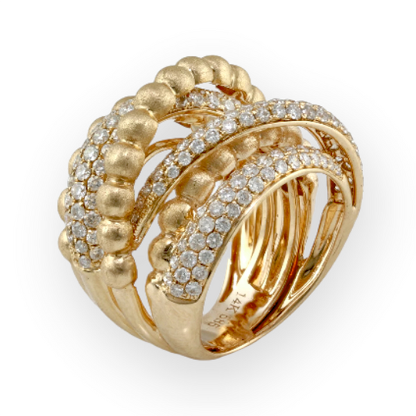 1.63ct Diamonds in 14K Yellow Gold Overlapping Beaded Band Ring