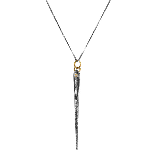 0.01ct Diamonds in 925 Sterling Silver & 24K Gold Ancient Sewing Needle Pendant Necklace