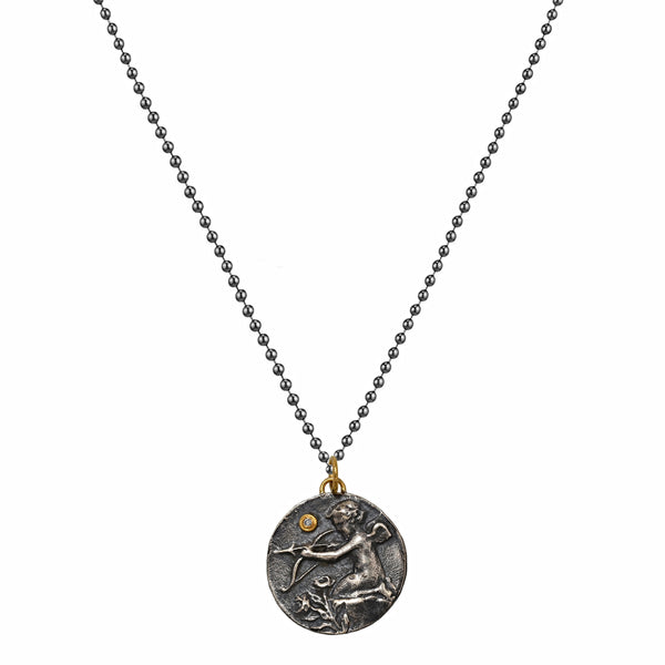 0.02ct Diamonds in 925 Sterling Silver & 24K Gold Cupid Eros Medallion Necklace