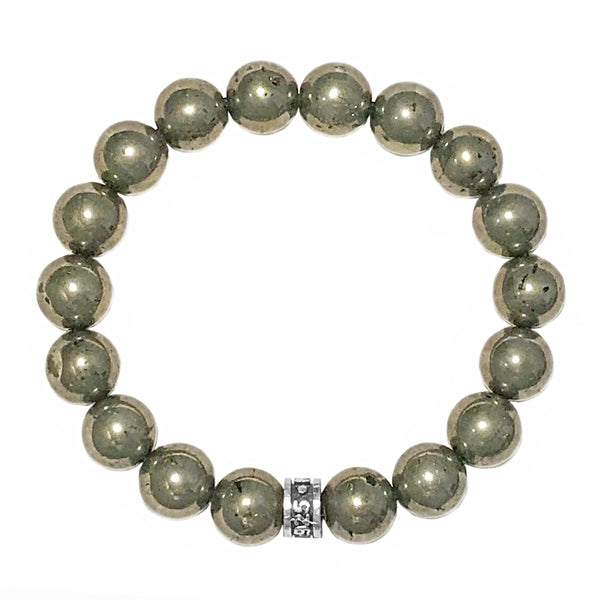 925 Sterling Silver 10mm Pyrite Beads Spiritual Bracelet