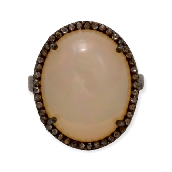 11.37tcw Cabochon Opal & Diamonds in 925 Sterling Silver Cocktail Ring