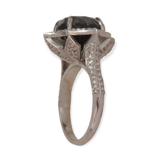 6.79tcw Black & White Diamonds in 925 Sterling Silver Cocktail Ring
