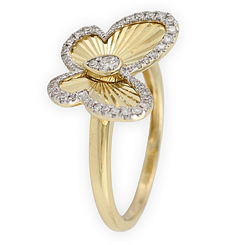 Round Diamonds in 14K Yellow Gold Art Deco Butterfly Trendy Ring