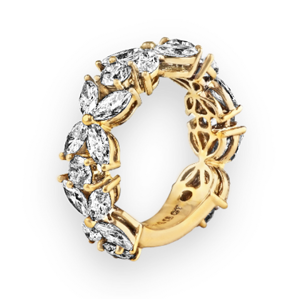 Marquise & Round Diamonds in 18K Yellow Gold Floral Ring