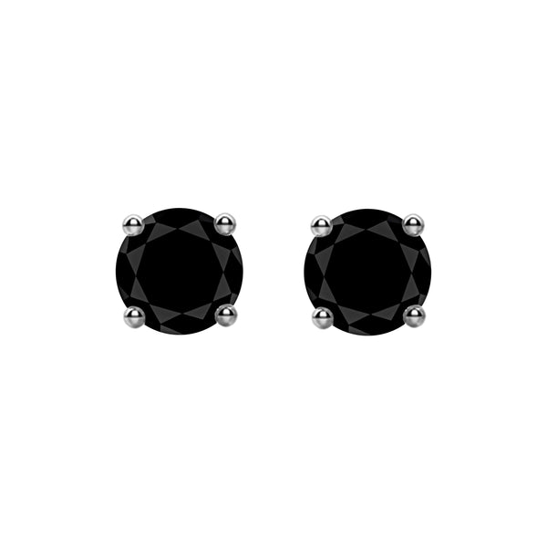 1.00tcw Round Black Diamonds in 14K White Gold Solitaire Stud Earrings