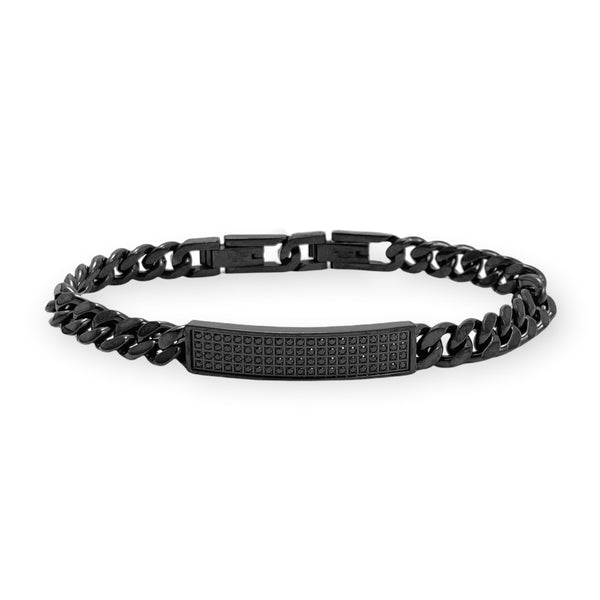 316L Black IP Stainless Steel 8mm Curb ID with Black CZ Bracelet 8.5"