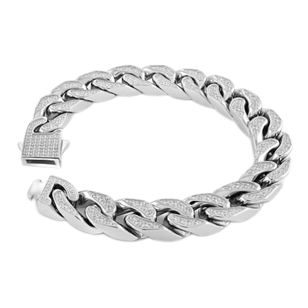 316L Stainless Steel 12mm Curb Square Clasp CZ Bracelet