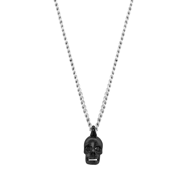316L Black IP Stainless Steel Skull with CZ Pendant Curb Necklace 22"