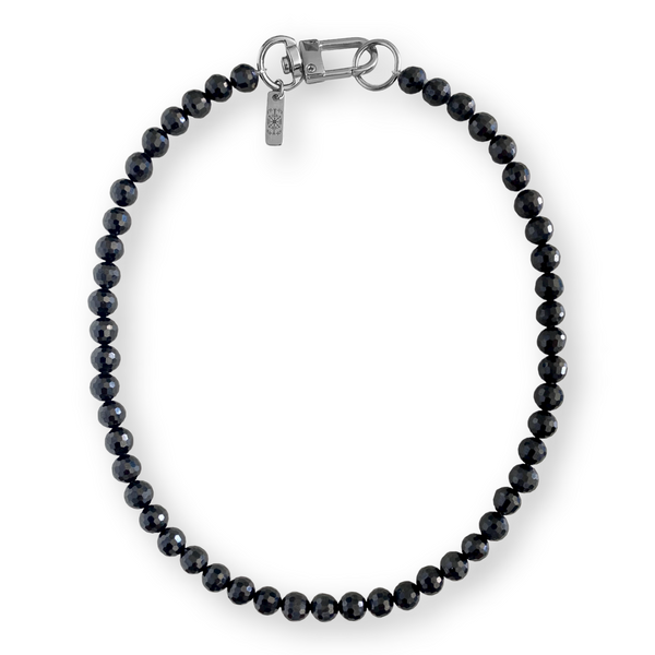 230ct Faceted Black Spinel 8mm Beads with Stainless Steel Clasp Necklace