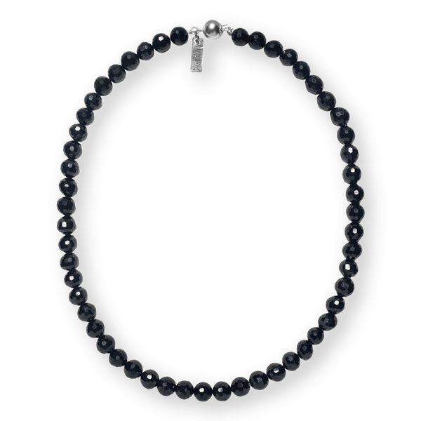 230ct Faceted Black Spinel 8mm Beads with Sterling  Silver Ball Clasp Women's Necklace