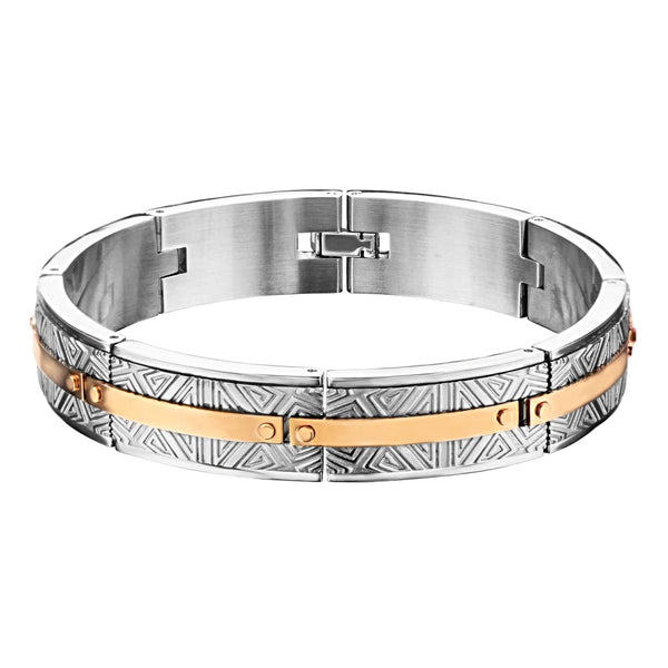 316L Stainless Steel 2Tone Rose Gold IP Labyrinthine Men's Bracelet 8"