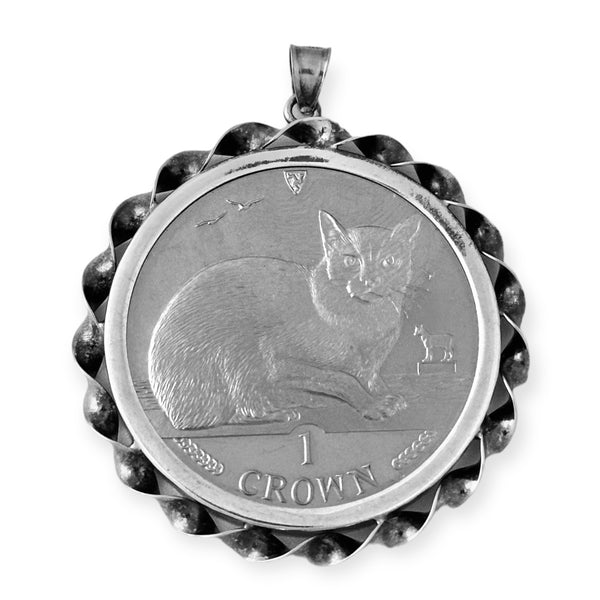 Vintage Sterling Silver Elizabeth ll - Isle of Man 1996 Burmese Cat Commemorative Coin Pendant