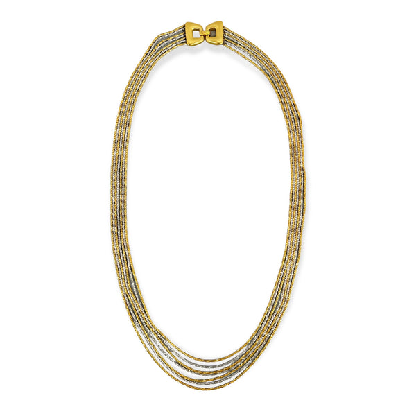Vintage 1960s Crowned TRIFARI Gold and Silver Tone Multi-Strand Chain Layered Necklace 35”