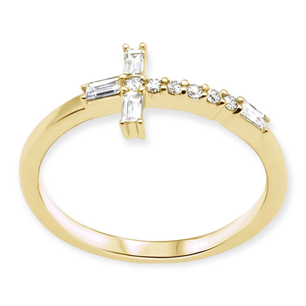 0.21ct Baguette & Round Diamonds in 14K Yellow Gold Cross Ring