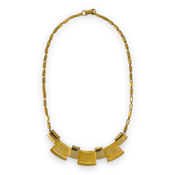 1970’s Modernist Era Gold Plated Art Deco Bib in Tubular Beads Necklace 16”