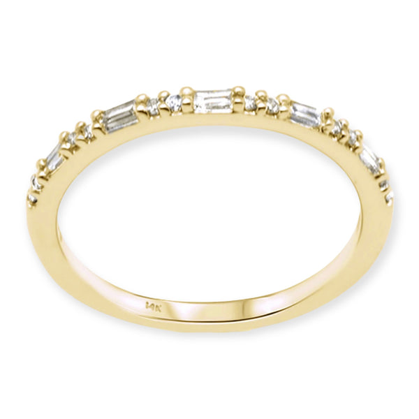 0.17ct Baguette & Round Diamonds in 14K Yellow Gold Band Ring
