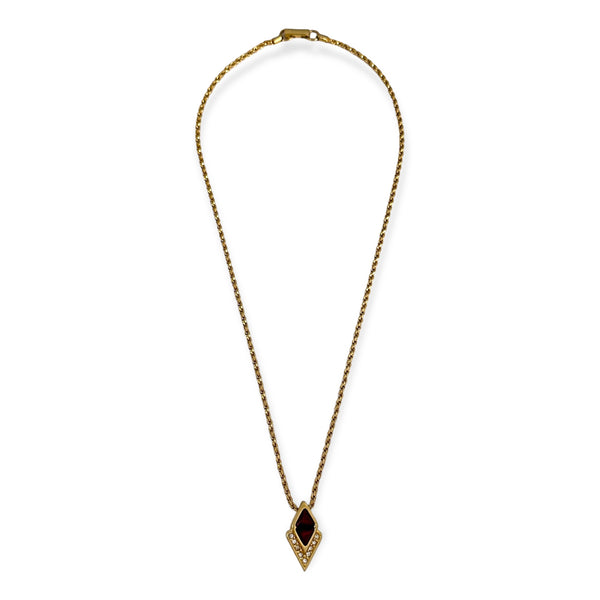 1980’s Vintage SWAROVSKI Red Crystal Trillion in Gold Tone Rope Necklace 18"